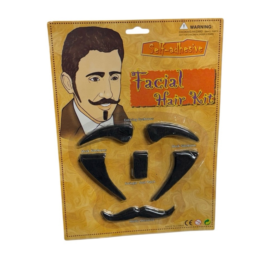 Unbranded facial hair kit with 6 pieces, self adhesive, new in packaging, unused